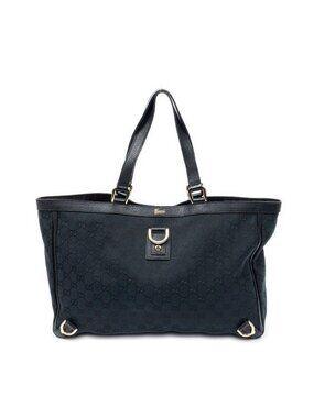 Gucci Large Abbey Ring Tote Bag Black Monogram Pattern Canvas